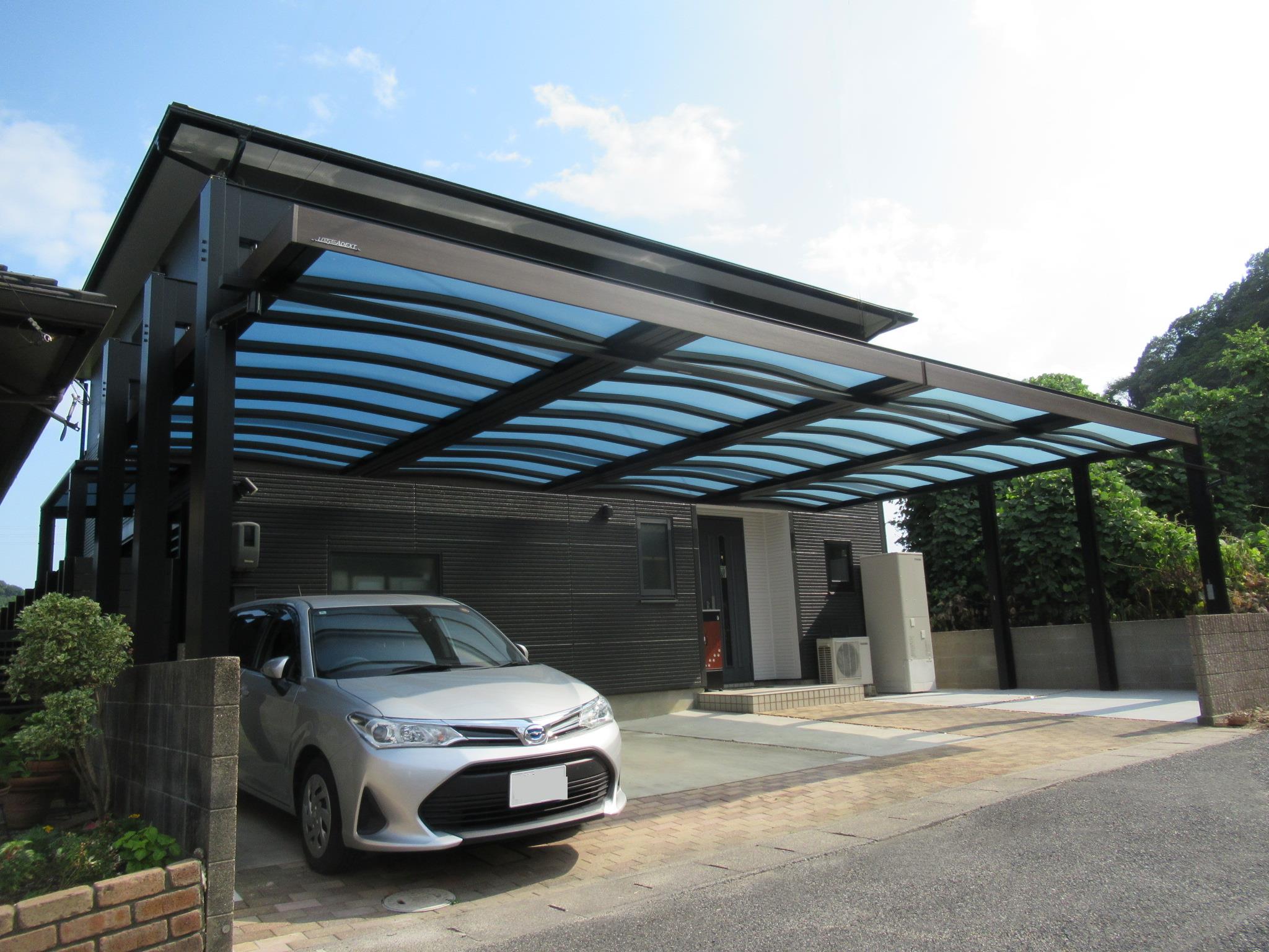 中央には邪魔な柱がありません！4台駐車＋アルファのゆ～ったり駐車場。　倉敷市、外構工事